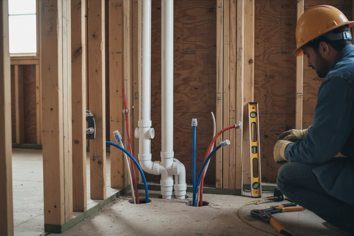 Drain and supply rough-in during Drain Cleaning in Glen Cove